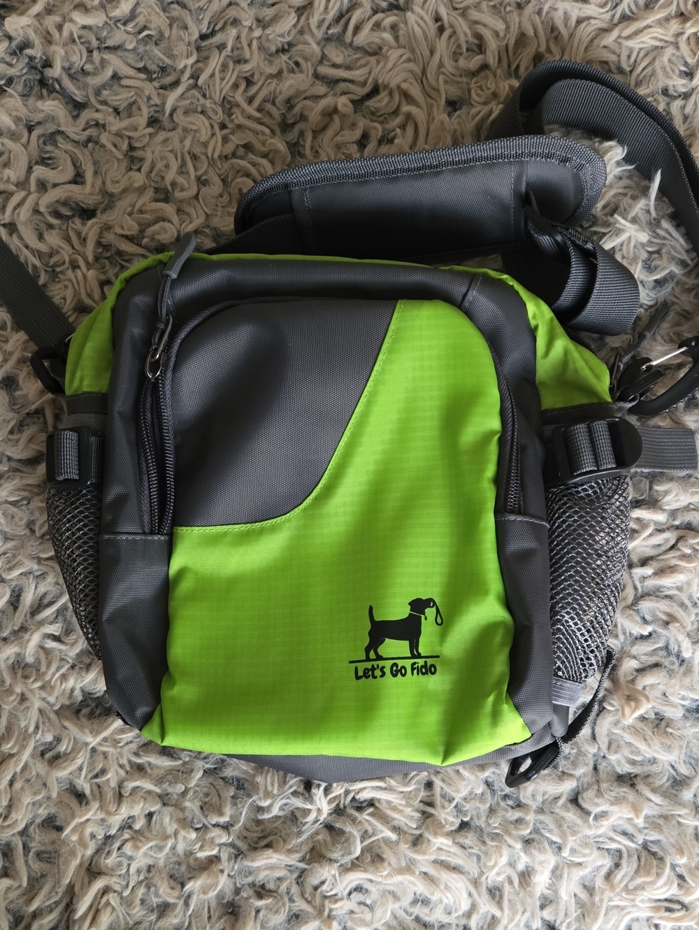 Let's Go Fido Lime Green & Gray Crossbody Bag Carrying for Your Pet's Gear